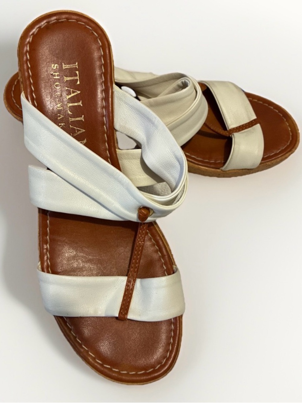 Italian Shoemakers Cream Leather Wrap Sandals Sz 6.5